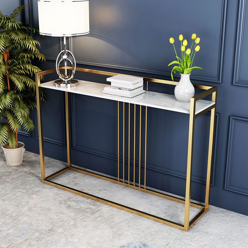 Glam Accent Table Marble Top Golden Sofa Console Table for Hall Clearhalo 'Console Tables' 'console_tables' 'Entry & Mudroom Furniture' 'furn' 'furn_console_tables' 'Furniture' 1200x1200_9a3fdf9e-0e1b-4a2d-b11e-eef8b0eeffe1