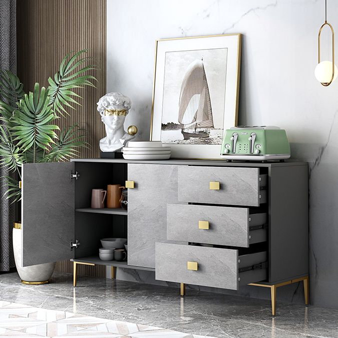 Sideboard in legno ingegnerizzato grigio moderno server da pranzo a scaffalatura regolabile per soggiorno