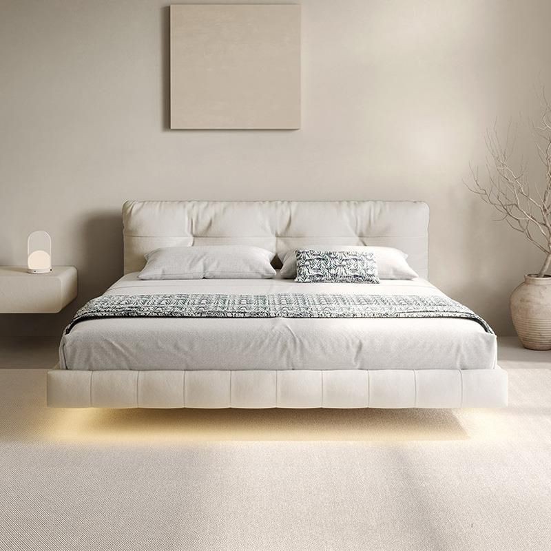 Genuine Leather Upholstered Platform Bed Light Beige Bed Frame Clearhalo 'Bedroom Furniture' 'Beds' 'furn' 'furn_beds' 'Furniture' 1200x1200_9a4445b5-80c0-4a66-83a7-00e8bfa072ee