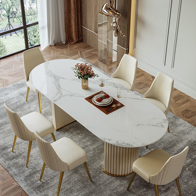 Traditional Luxury Dining Table Oval Sintered Stone Table with Double Pedestal Base Clearhalo 'Dining Tables & Seating' 'Dining Tables' 'dining_table' 'furn' 'furn_dining_table' 'Furniture' 'furniture_dining_table' 'Kitchen & Dining Furniture' 'kitchen' 'kitchen_dining_table' 1200x1200_9a45164b-a13b-4b82-9380-73ca0402da15