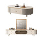 Glam Stone Oval Single White 4 Legs Coffee Table with Drawers