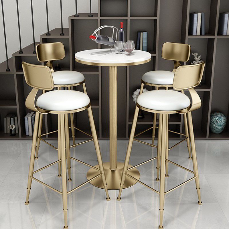 Glam Pedestal Bar Dining Table Faux Marble Cocktail Bar Table with Metal Base