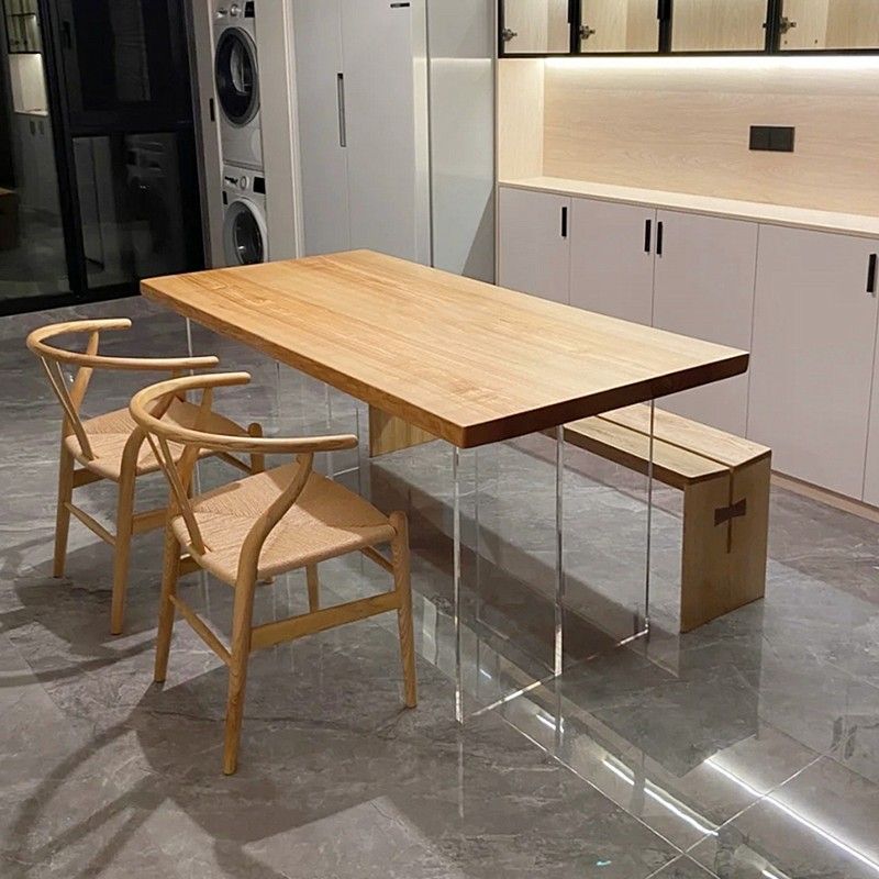Modern Solid Wood Kitchen Table Rectangle Dining Table with Double Pedestal Clearhalo 'Dining Tables & Seating' 'Dining Tables' 'dining_table' 'furn' 'furn_dining_table' 'Furniture' 'furniture_dining_table' 'Kitchen & Dining Furniture' 'kitchen' 'kitchen_dining_table' 1200x1200_9a492069-42ad-4f62-be1d-c179ba718012