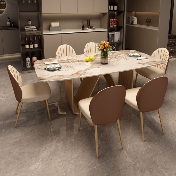 Modern Sintered Stone Dining Room Set Standard Height with Double Pedestal Base Dining Table Set Clearhalo 'Dining Room Sets' 'Dining Tables & Seating' 'dining_room_set' 'furn' 'furn_dining_room_set' 'Furniture' 'furniture_dining_room_set' 'Kitchen & Dining Furniture' 'kitchen&dining_furn' 'kitchen' 1200x1200_9a4b237b-e12c-4984-9317-4b2ad1d06fd5