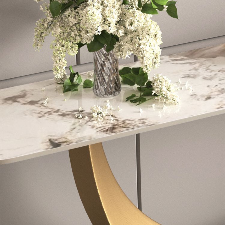 Glam Stone Console Table 16" W Half Moon Stain Resistant Accent Table for Hall