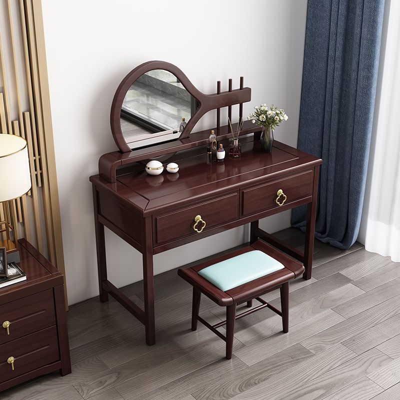 Traditional Style Solid Wood with Drawers Dark Coffee Dressing Table