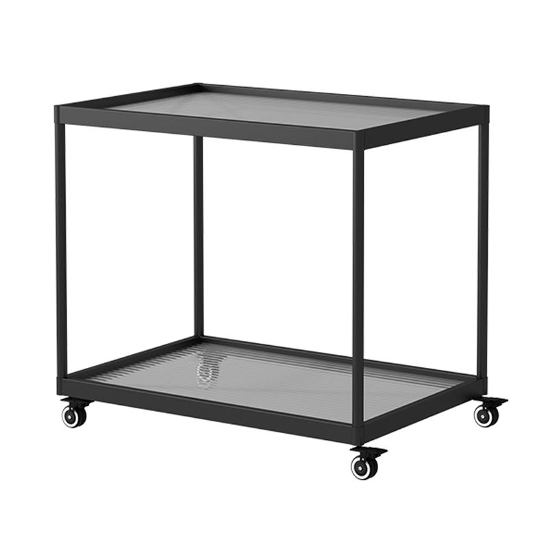 21.6" Tall Modern Rectangular Glass Top Side Table Iron Frame End Table with Shelf