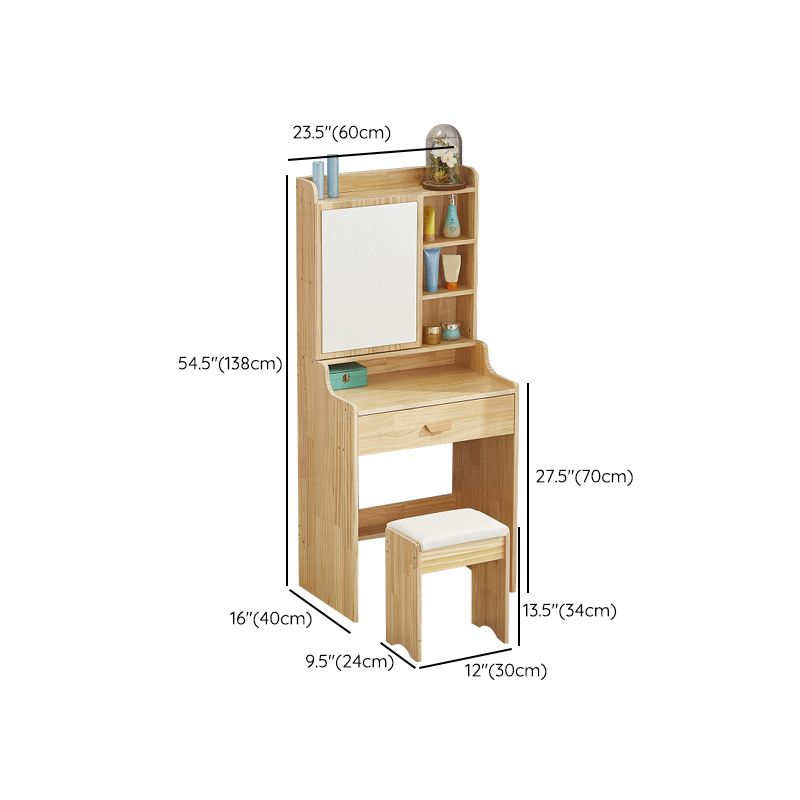 Tocador escandinavo con espejo y cajón de madera sólida