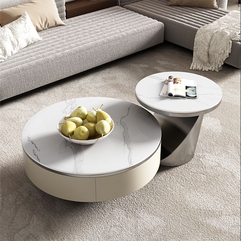 Slate Glam Table basse ronde gigogne avec tiroir
