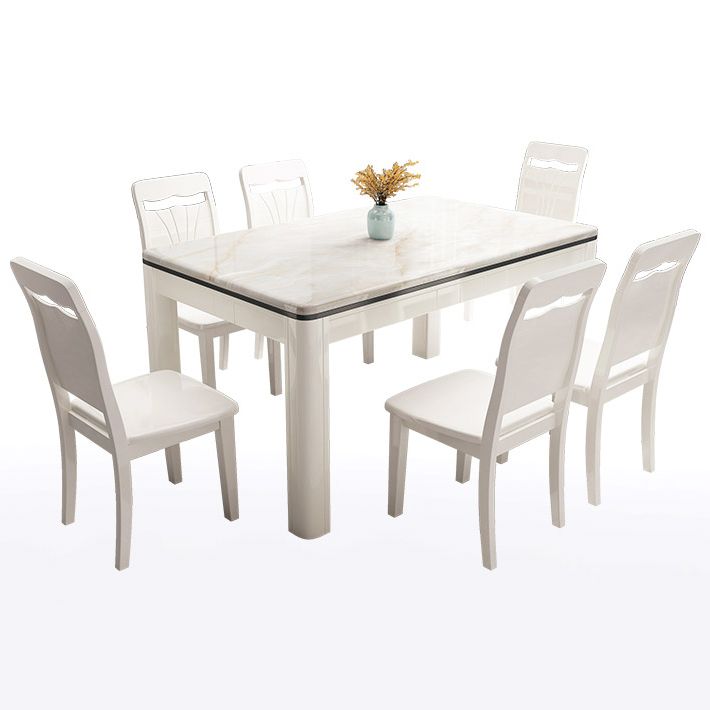 Mid-Century Style Marble Dining Table 4 Legs Wood Base Rectangle Table for Home Clearhalo ' dining_table' 'Dining Tables & Seating' 'Dining Tables' 'furn' 'furn_dining_table' 'Furniture' 'furniture_dining_table' 'Kitchen & Dining Furniture' 'kitchen&dining_furn' 'kitchen' 'kitchen_dining_table' 1200x1200_9a5cb6c9-c9b4-45d9-b78f-b205ac0772ac