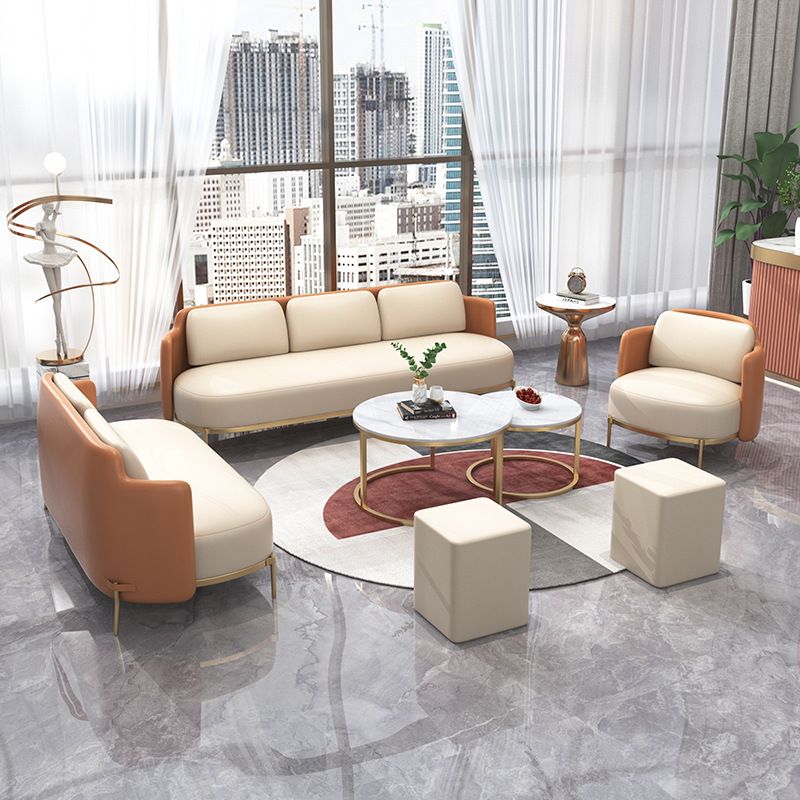 Tuxedo arm Standaard bankleer en ijzeren zitplaatsen in beige voor bonusruimte