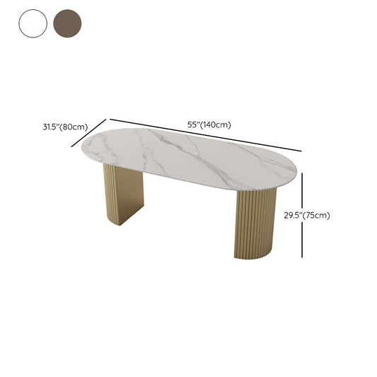 Oval Shape Fixed Dining Table Luxury Double Pedestal Table for Dining Room