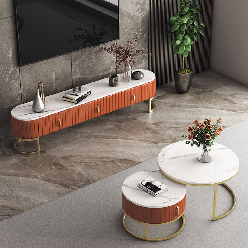 Gris / vert / orange 18 - Console de stand de télévision, support de télévision en marbre pour les téléviseurs avec des tiroirs