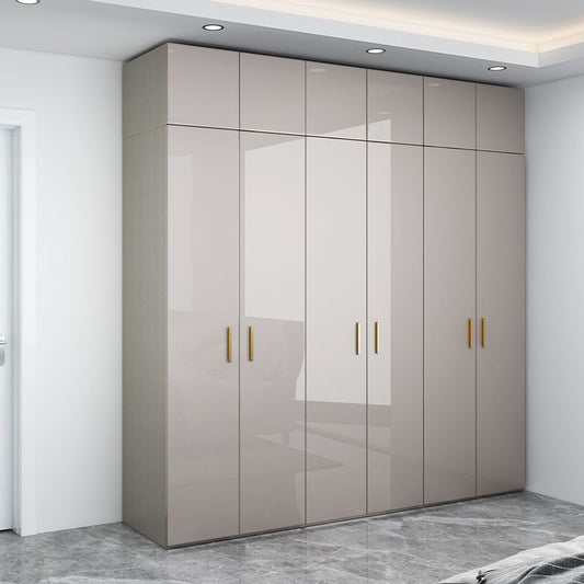 Engineered Wood Armoire Modern Mirrored Grey Wardrobe Closet with Garment Rod