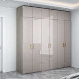 Engineered Wood Armoire Modern Mirrored Grey Wardrobe Closet with Garment Rod