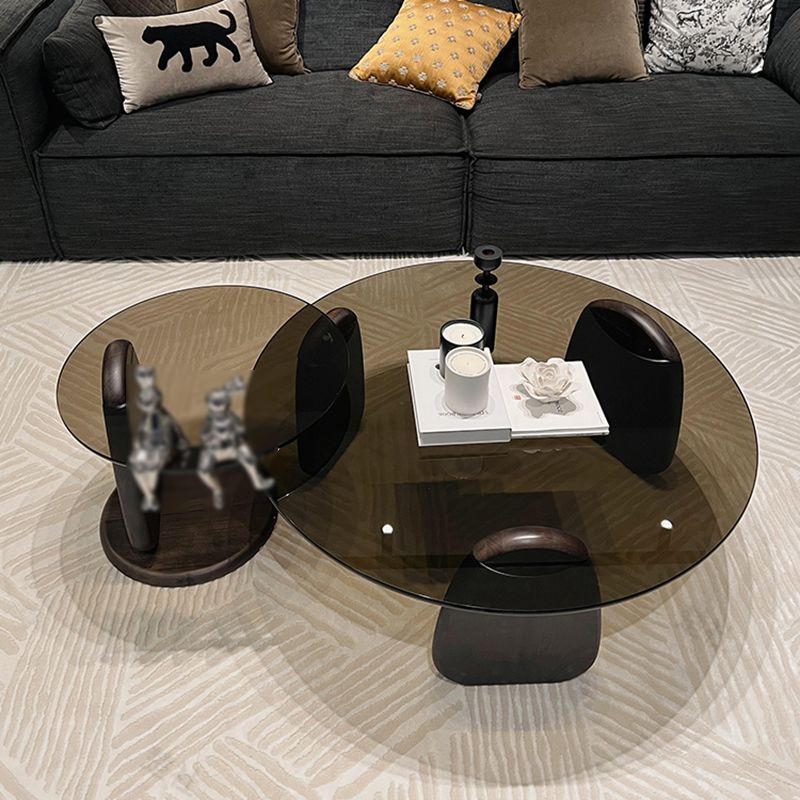Glass Top Coffee or End Table Black 2 Legs Coffee Cocktail Table