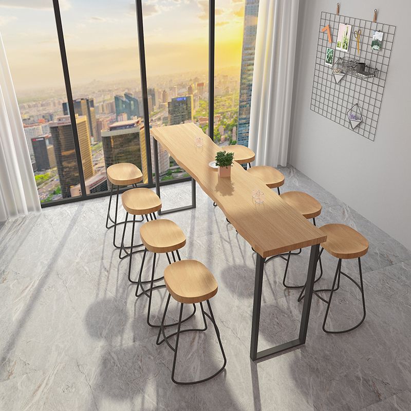 Natural Solid Wood Bar Table Industrial Specialty Bar Height Pub Table with Sled Base