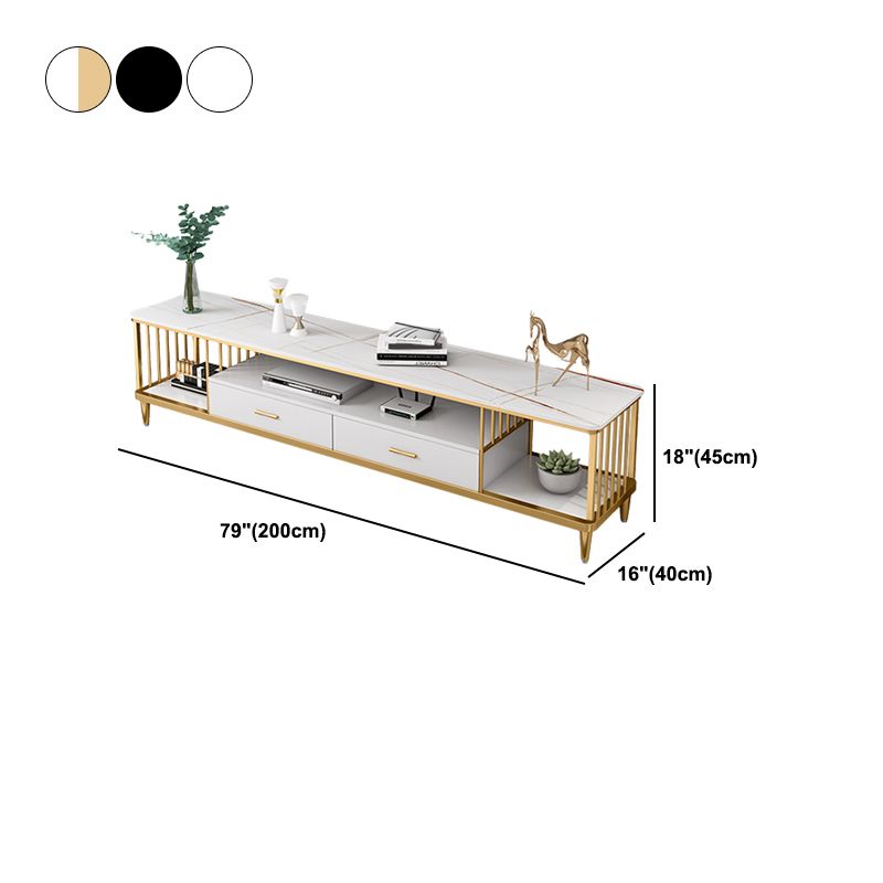 Glam Style TV Stand Stone Open Storage TV Console with 2 Drawers