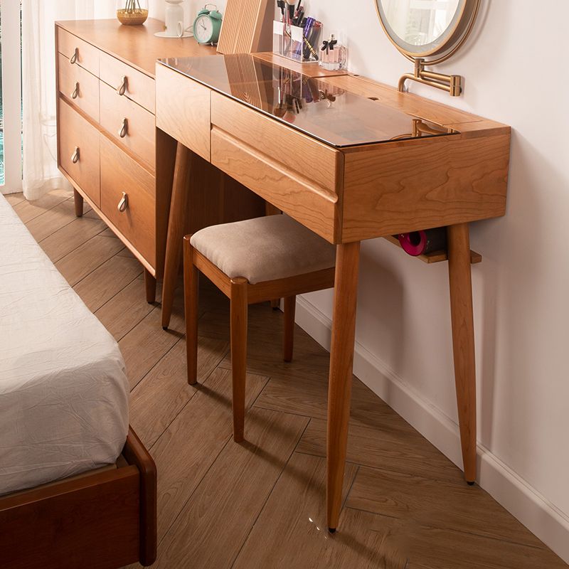 Wood and Glass Makeup Vanity Set With Mirror Standing Vanity Table Clearhalo 'Bedroom Furniture' 'furn' 'furn_makeup_vanities' 'Furniture' 'Makeup Vanities' 'makeup_vanities' 1200x1200_9a6d7dc4-f612-414f-99f9-da738b846da2