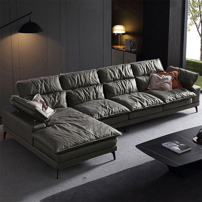 Modern Faux Leather L-Shape Sofa with Pillow Top Arm for Living Room