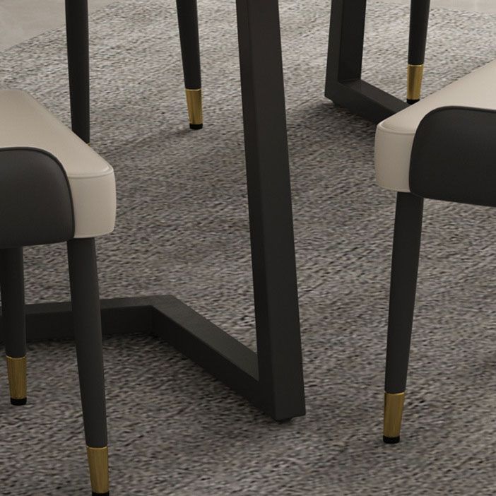 Eigentijdse zwarte eettafelset 1/2/7-delige metalen eetset met gevoerde stoelen