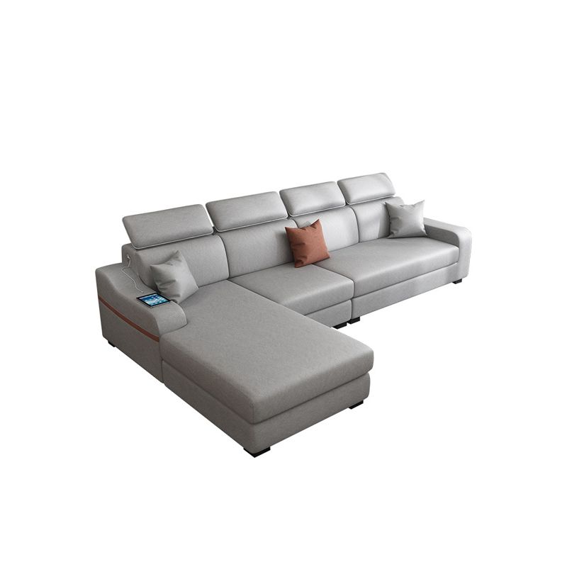 Contemporary Faux Leather/Fabric L-Shape Sofa with Pillow Top Arm Clearhalo 'furn' 'furn_sectionals' 'Furniture' 'furniture_sectionals' 'Living Room Furniture' 'Sectionals' 1200x1200_9a74d2af-17c1-40c1-91d1-006e28de7c6c