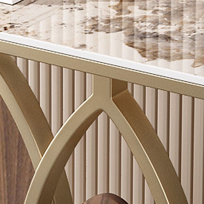 Tavolo da divano di divano in marmo e metallo glam tavolo da console rettangolare in oro 11,81 "