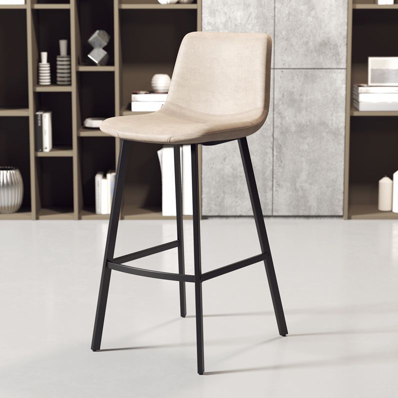 Taburete de bar sin brazos con respaldo Glam, taburete de bar de cocina de hierro con cojín de cuero y pedal