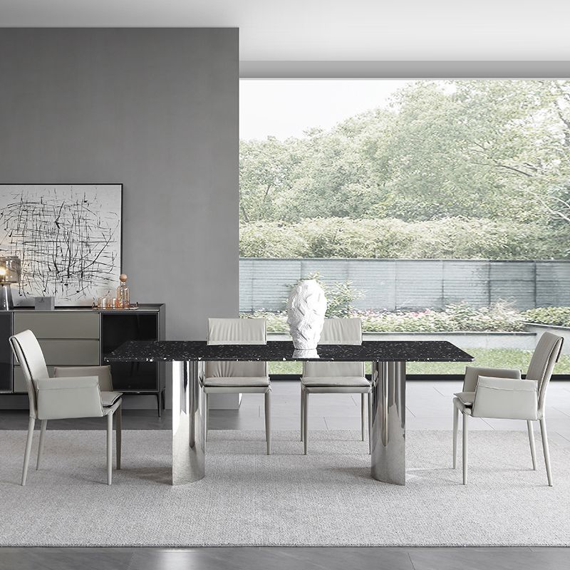 Black Stone Dining Table Set with Solid Back Chairs 1/2/4/5/7 Pcs Modern Dinette Set Clearhalo 'Dining Room Sets' 'Dining Tables & Seating' 'dining_room_set' 'furn' 'furn_dining_room_set' 'Furniture' 'Kitchen & Dining Furniture' 1200x1200_9a7a76f4-46ae-444c-a09e-5812a2b7b7e2