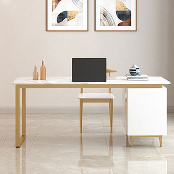 Metal Base Writing Desk Glam Style Office Desk with 3-drawer Clearhalo 'Furniture' 'furniture_office_desk' 'Office Desks' 'Office Furniture' 'office_desk' 1200x1200_9a7b1d45-2a0f-4756-ace2-7c58597fc46c