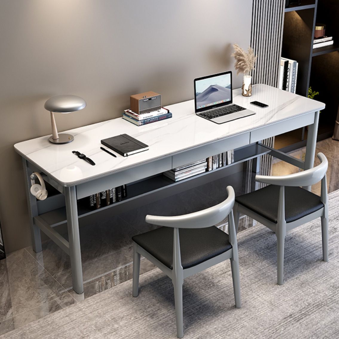 Escritorio de tareas de piedra de forma rectangular 4 patas de escritura de escritura para el hogar