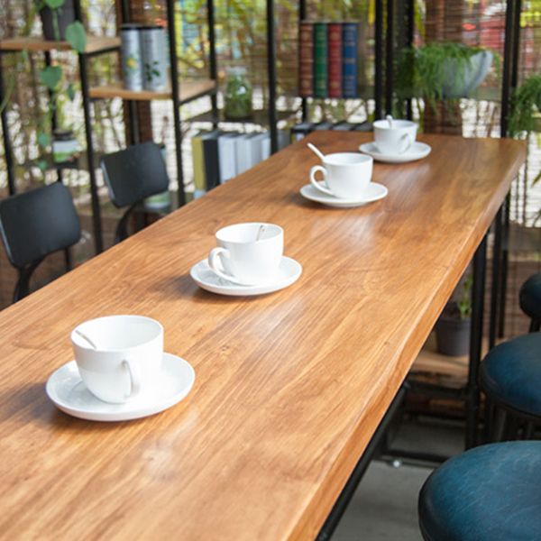 Modern Trestle Bistro Bar Desk Solid Wood and Metal Counter Wine Table for Shop