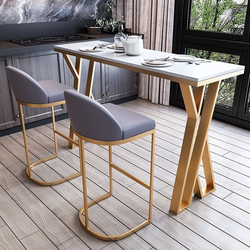 Glam Marble Counter Table with Rectangle Table Top Gold Double Pedestal Table - 42" H Clearhalo 'Bar Furniture' 'Bar Tables' 'bar_tables' 'furn' 'furn_bar_tables' 'Furniture' 'furniture_bar_tables' 'Kitchen & Dining Furniture' 1200x1200_9a89cb69-7aa2-4f7e-a2b0-ce33b89e419f