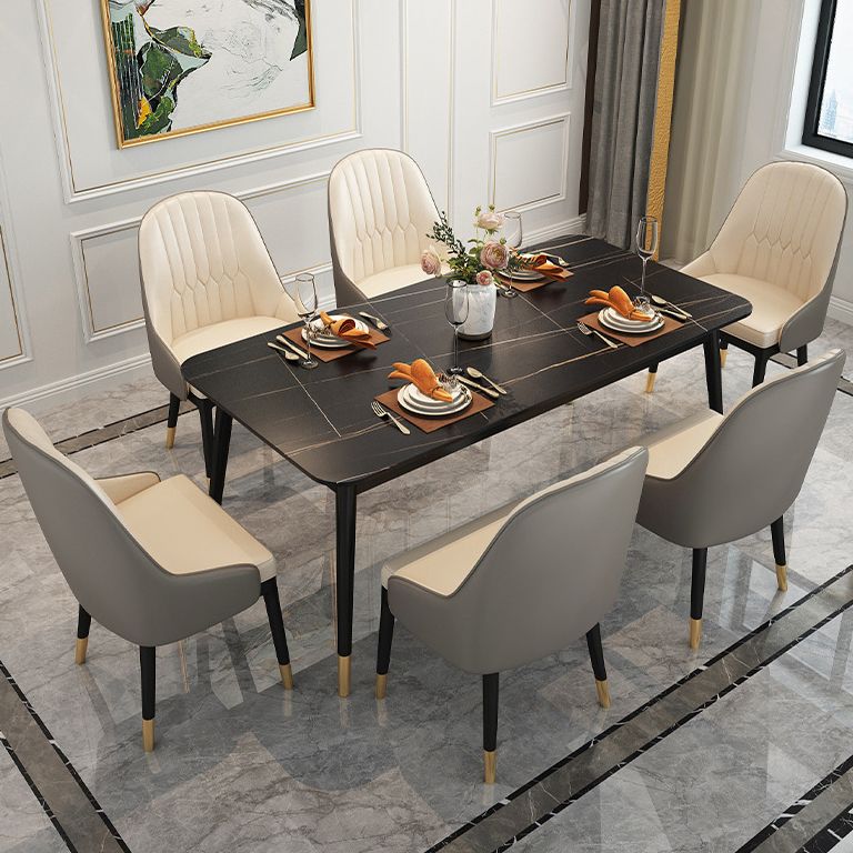Traditional Luxury Rectangle Dining Table Sintered Stone Table with 4 Black Legs Clearhalo ' dining_table' 'Dining Tables & Seating' 'Dining Tables' 'furn' 'furn_dining_table' 'Furniture' 'furniture_dining_table' 'Kitchen & Dining Furniture' 'kitchen&dining_furn' 'kitchen' 'kitchen_dining_table' 1200x1200_9a8b08e1-102a-4826-8994-6b2fd8cdf109