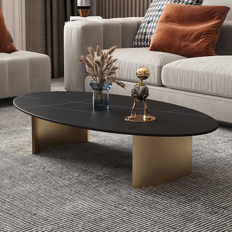 Glam Oval Slate Top Coffee Table Steel 2 Legs Cocktail Table Clearhalo 'Coffee & Accent Tables' 'Coffee Tables' 'coffee_tables' 'furn' 'furn_coffee_tables' 'Furniture' 'Living Room Furniture' 1200x1200_9a8b955f-9998-4991-b8ff-e9f069a71121