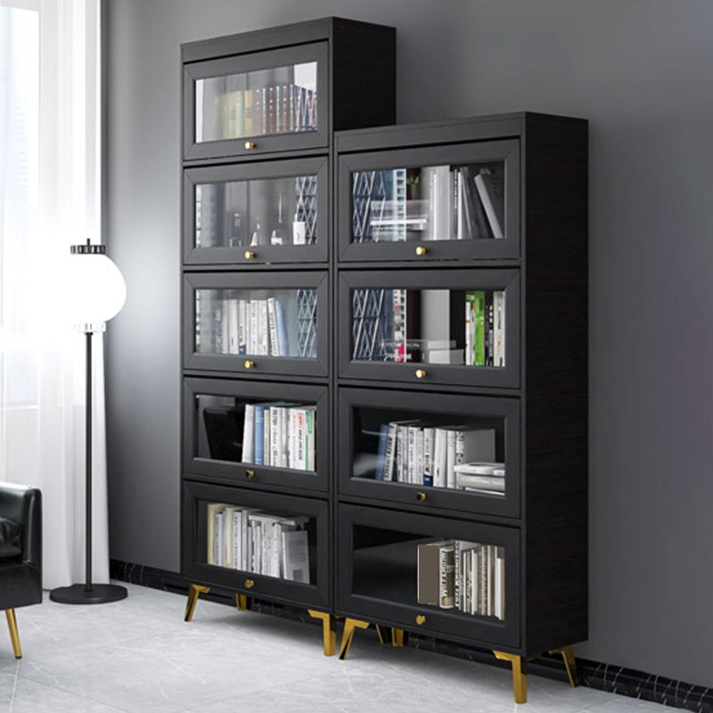 Modern 11.81" W Wooden Side Cabinet with Glass Doors in Black Clearhalo 'Cabinets & Chests' 'cabinets_chests' 'furn' 'furn_cabinets_chests' 'Furniture' 'Living Room Furniture' 1200x1200_9a8d24d0-96a9-4a6b-96a1-ff93e95414ed