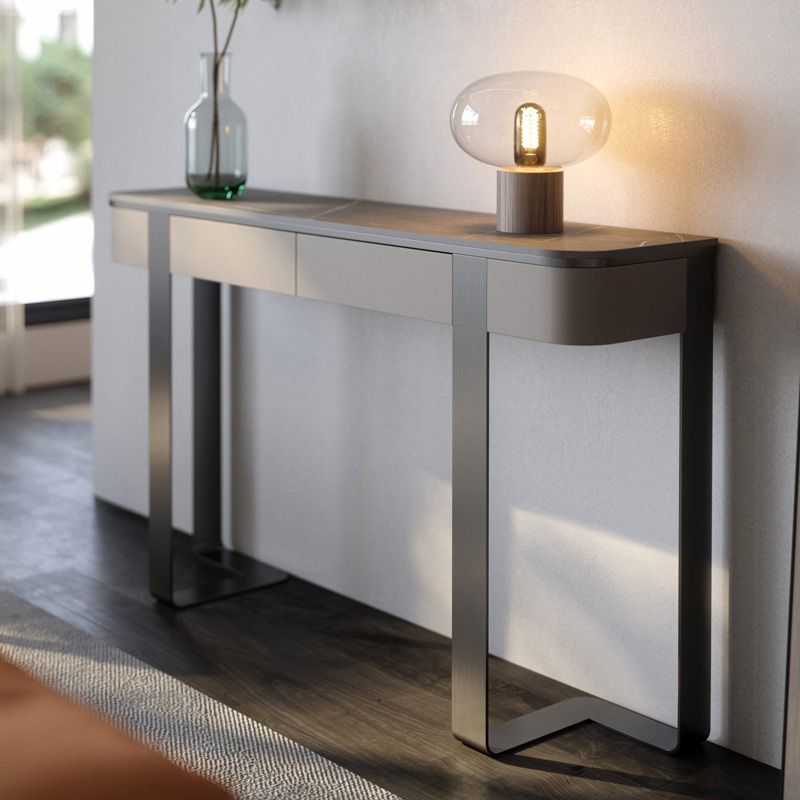 Mesa de consola de media luna de piedra Modern 13.78 "W Table de acento para Hall
