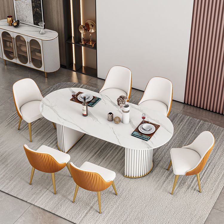 Modern Sintered Stone Table for Restaurant Oval Dining Table with Double Pedestal Base Clearhalo ' dining_table' 'Dining Tables & Seating' 'Dining Tables' 'furn' 'furn_dining_table' 'Furniture' 'furniture_dining_table' 'Kitchen & Dining Furniture' 'kitchen&dining_furn' 'kitchen' 'kitchen_dining_table' 1200x1200_9a91272c-e638-4fb8-bb05-0edd92acf033