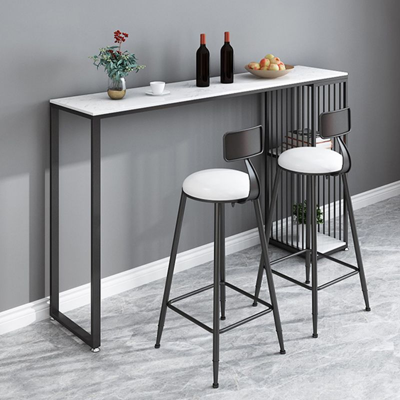 Mesa de bar rectangular de estilo industrial, mesa de comedor con barra de pedestal doble de mármol sintético