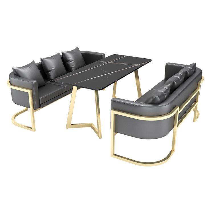 Industrial Style Sintered Stone Dinner Room Kitchen Table Black Table with Gold Frame Clearhalo ' dining_table' 'Dining Tables & Seating' 'Dining Tables' 'furn' 'furn_dining_table' 'Furniture' 'furniture_dining_table' 'Kitchen & Dining Furniture' 'kitchen&dining_furn' 'kitchen' 'kitchen_dining_table' 1200x1200_9a9706f5-7115-48cc-b386-4a0488acfd28