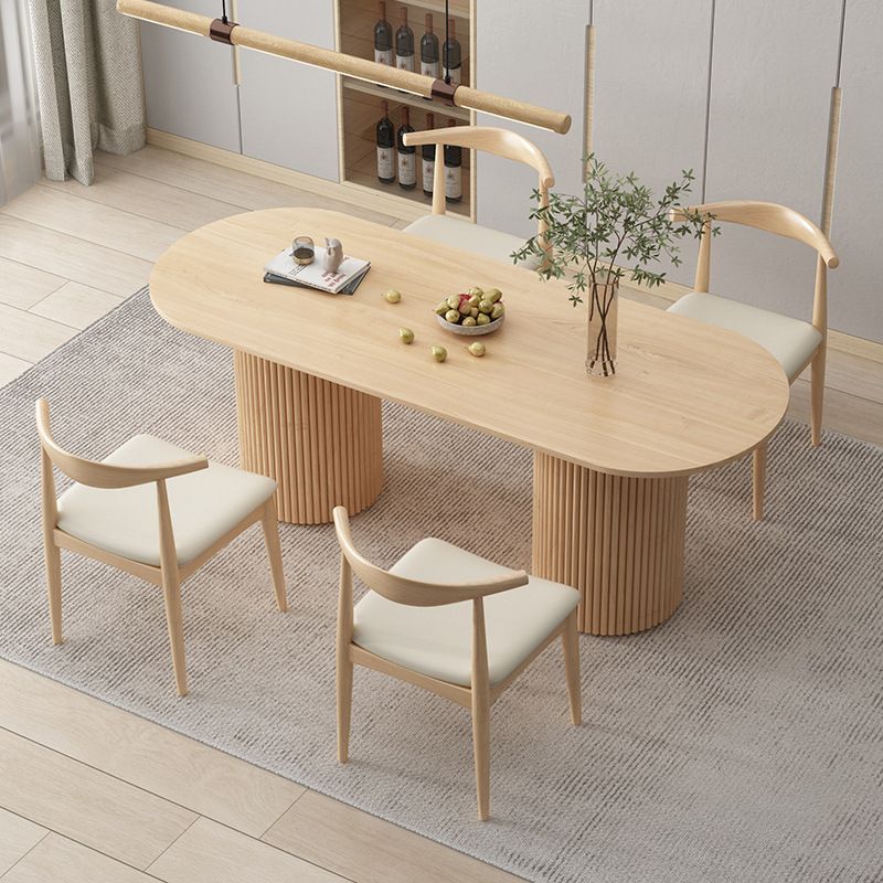 Modern Wood Double Pedestal Dining Table Natural Oval Table for Kitchen Clearhalo 'Dining Tables & Seating' 'Dining Tables' 'dining_table' 'furn' 'furn_dining_table' 'Furniture' 'Kitchen & Dining Furniture' 1200x1200_9a98e0b2-4319-43a0-81aa-5a7ad26fb66d