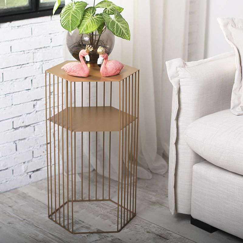 Hexagon Top Side Table Mid-Century Modern Ironcraft Frame End Table Clearhalo 'Coffee & Accent Tables' 'End & Side Tables' 'end_side_tables' 'furn' 'furn_end_side_tables' 'Furniture' 'Living Room Furniture' 1200x1200_9a9bcd17-b456-43aa-b28e-8232216c8f92