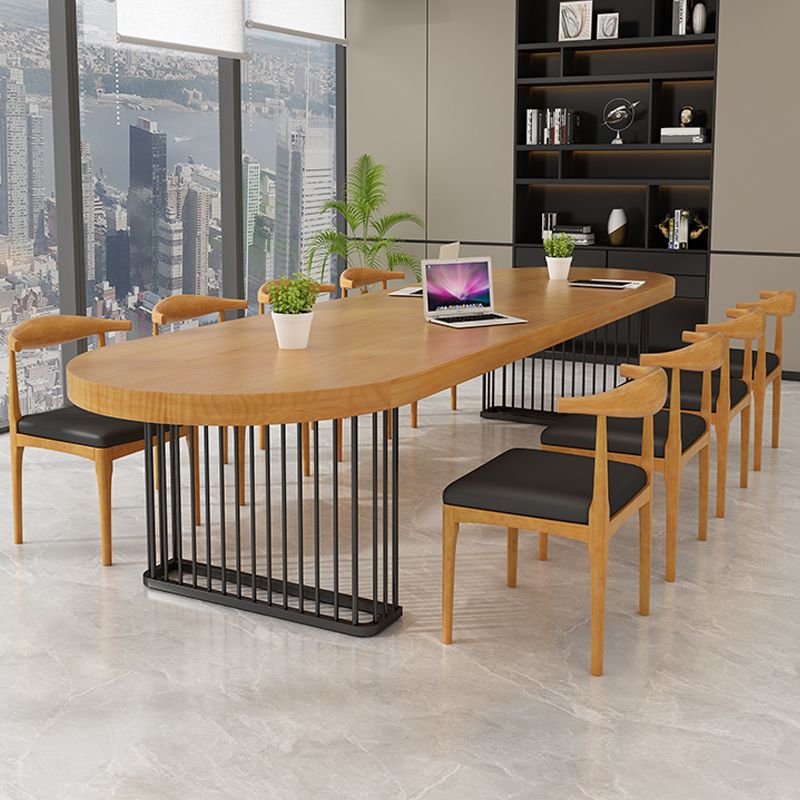 Pine Distano da scrittura contemporanea ovale marrone in legno massiccio