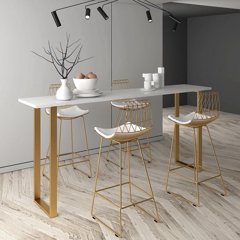 Glam Style Rectangle Stone Bar Tableau de 42 pouces Hauteur Gold Sled Piedstal Bistro Table