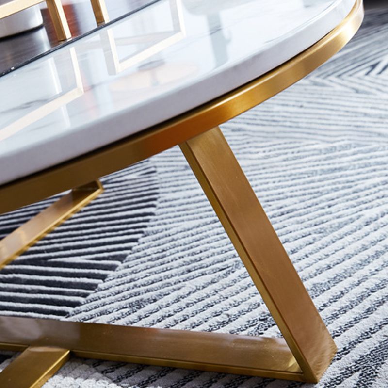 Luxurious Coffee Table Metal Cross Legs Cocktail Table in Gold