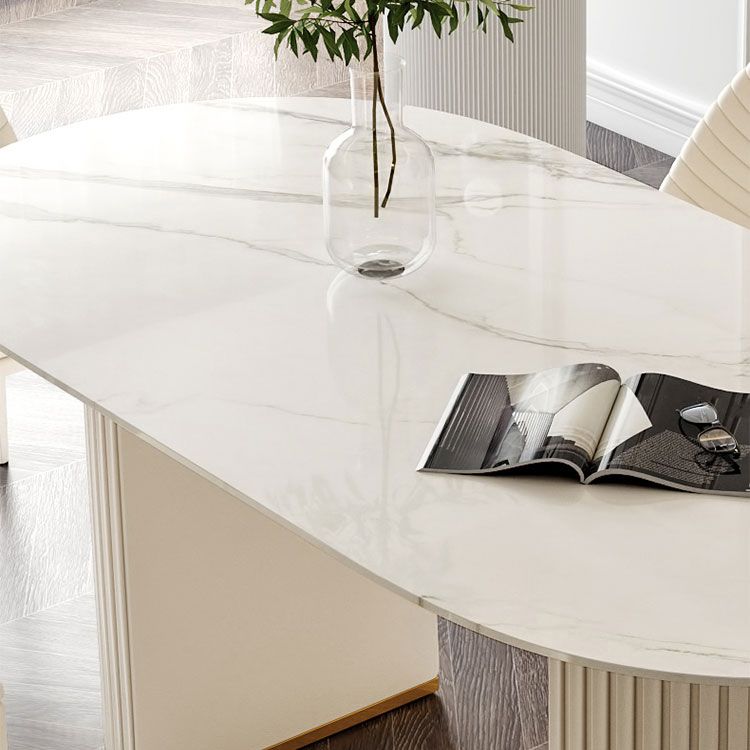 Traditional Luxury Dining Table Oval Sintered Stone White Dining Table for Home Use Clearhalo 'Dining Tables & Seating' 'Dining Tables' 'dining_table' 'Furniture' 'furniture_dining_table' 'Kitchen & Dining Furniture' 'kitchen' 'kitchen_dining_table' 1200x1200_9aa4f564-08a9-46c4-a8a5-0d4336e92026