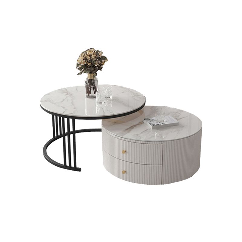 Frame Coffee Cocktail Table with Storage Drawers Round Slate Top Clearhalo 'Coffee & Accent Tables' 'Coffee Tables' 'coffee_tables' 'furn' 'furn_coffee_tables' 'Furniture' 'Living Room Furniture' 1200x1200_9aa58bf4-c699-4365-b524-4149d29dc06a
