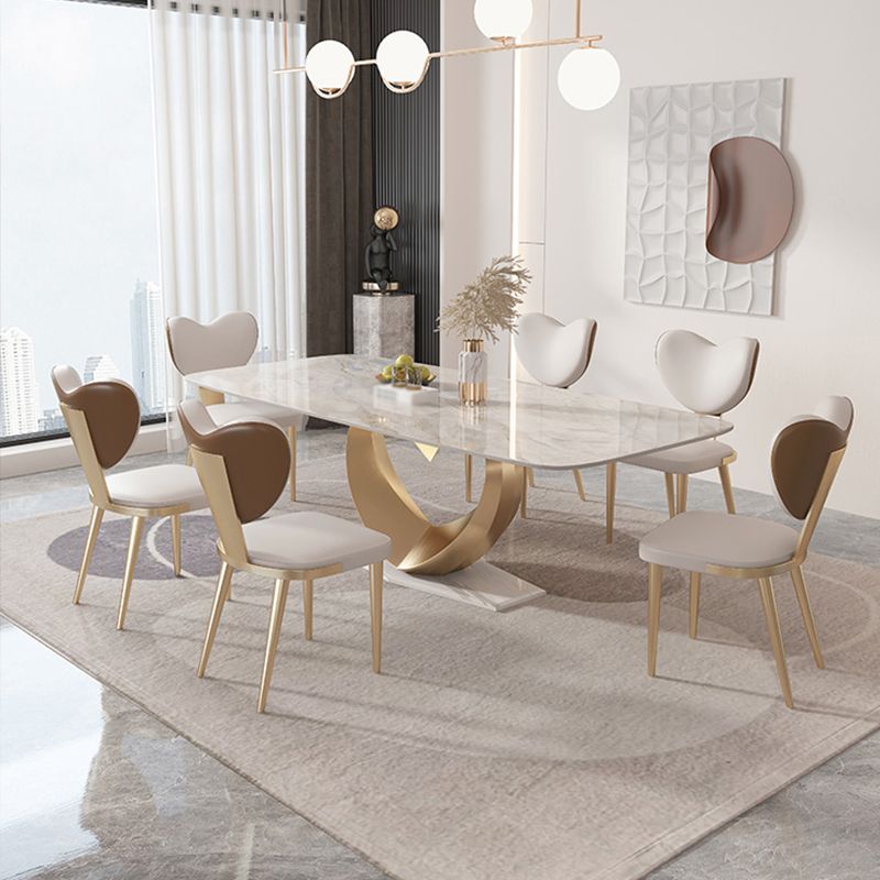 Juego de comedor de piedra sinterizada 1/4/5/7/9 mesa de comedor rectangular con sillas tapizadas