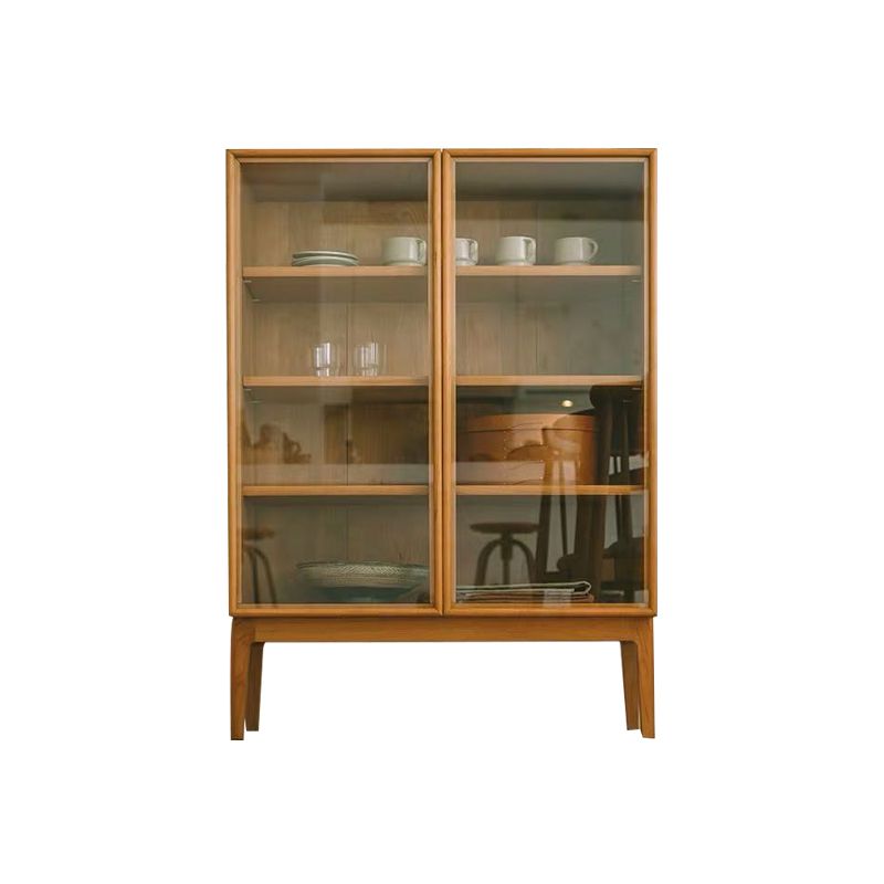 Modern 2 Door Dining Server 43.5"H Pine Solid Wood Sideboard with Glass Door Clearhalo 'buffet_sideboard' 'Buffets & Sideboards' 'furn' 'furn_buffet_sideboard' 'Furniture' 'Kitchen & Dining Furniture' 1200x1200_9aabf100-7376-431c-8a37-29f05b833074