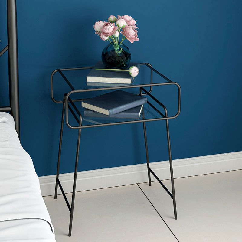 Mesa nocturna industrial de vidrio de vidrio de metal con 1 estante, 20.9 "de alto